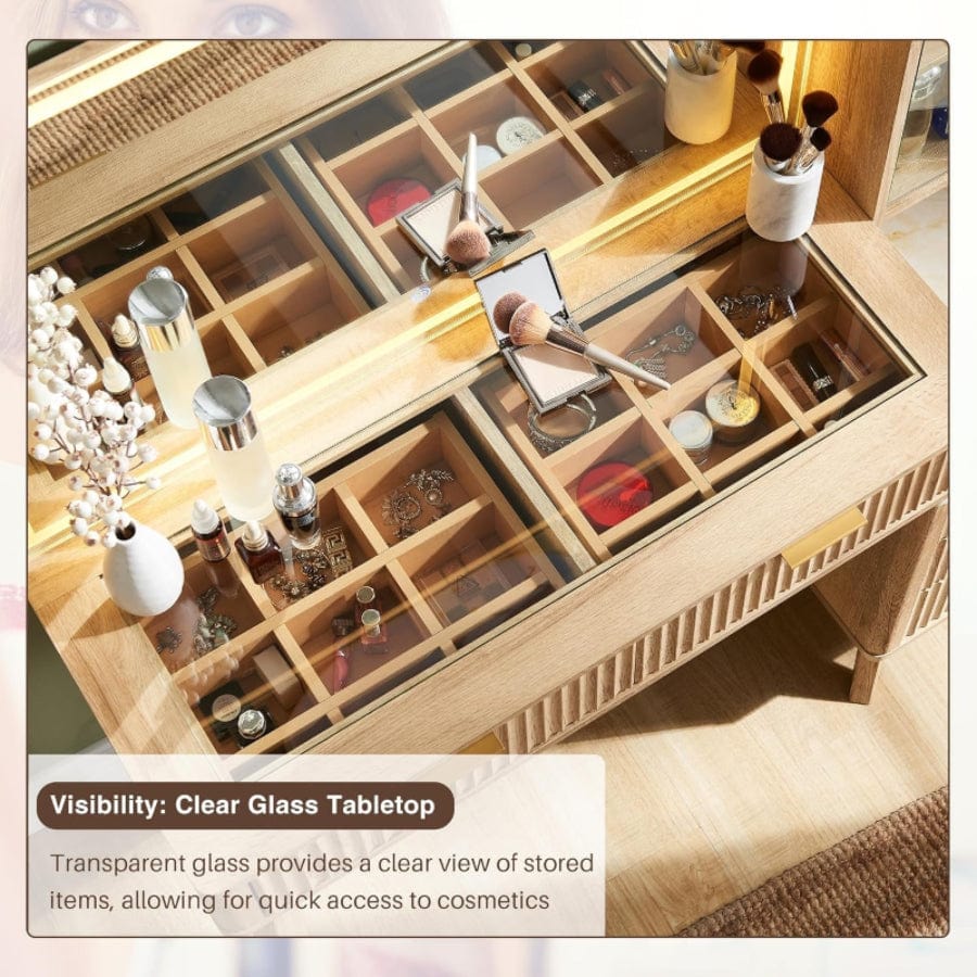 48" Fluted Makeup Vanity Desk with Large 36" Mirror and Lights, Modern - Image 4