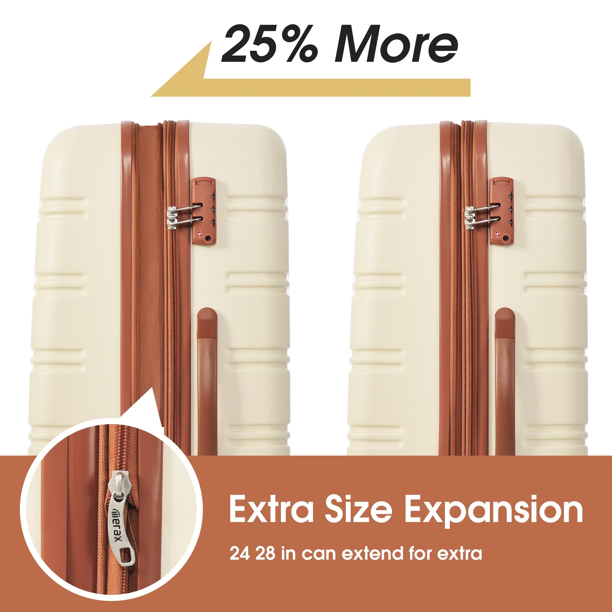 Antique White 3 Piece Luggage Set Hardside Spinner Suitcase with TSA Lock 20" 24' 28" Available - Image 4