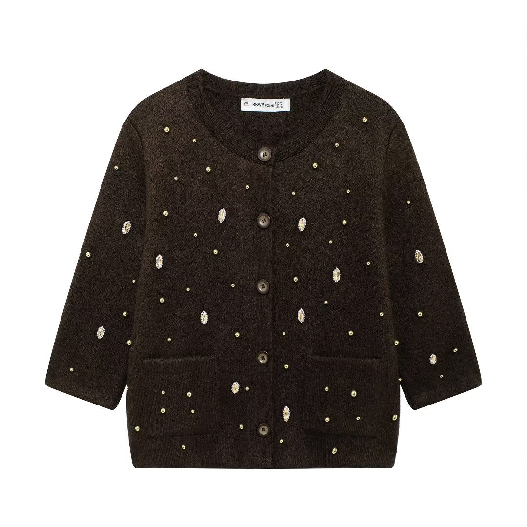 Autumn Jewelry Beaded Knitted Cardigan Coat - Image 3