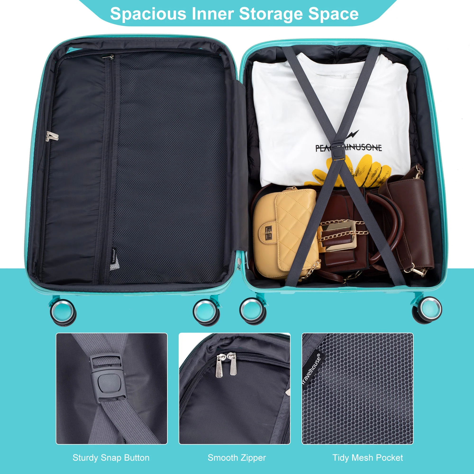 Expandable Hardshell Suitcase Double Spinner Wheels PP Luggage Sets Lightweight Durable 3-Piece Set (20/24/28) , Lake Blue - Image 18