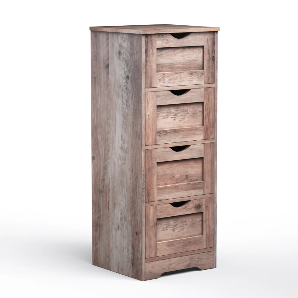 Floor Cabinet Wooden Storage Cabinet Home Office Living Room Bathroom Side Table Sturdy Modern 4 Drawers Grey - Image 9