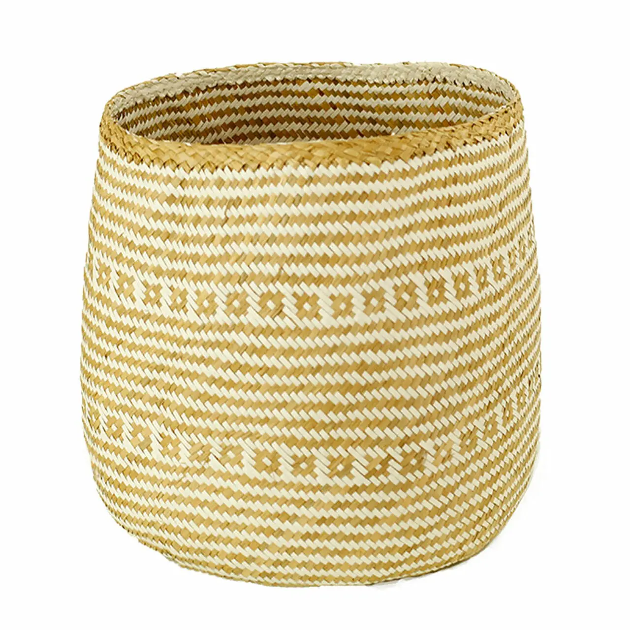 Handwoven Cylinder Basket in White & Natural Seagrass - Image 3