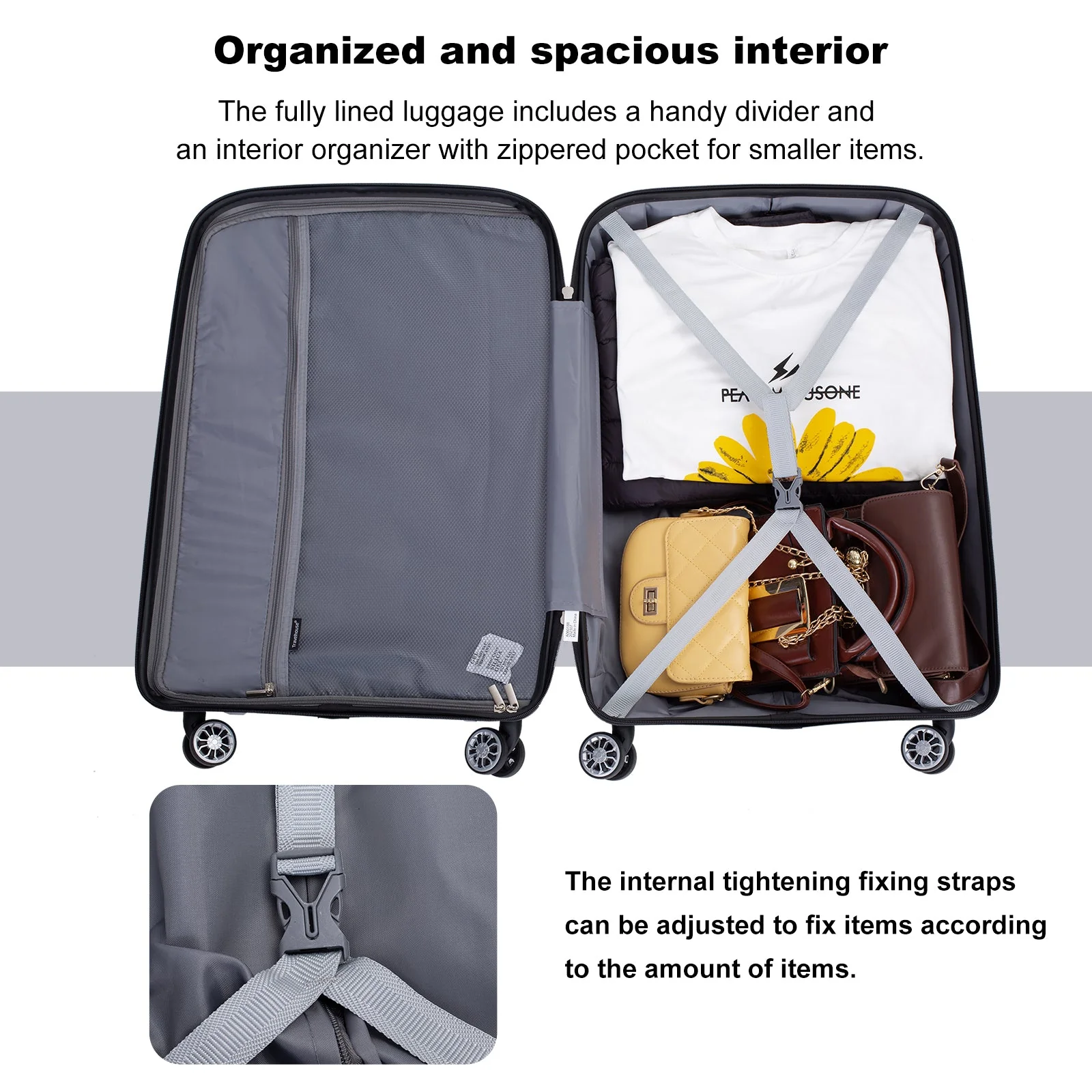 Hardshell Suitcase Spinner Wheels PP Luggage Sets Lightweight Durable Suitcase with TSA Lock,3-Piece Set (20/24/28) ,Silver - Image 4