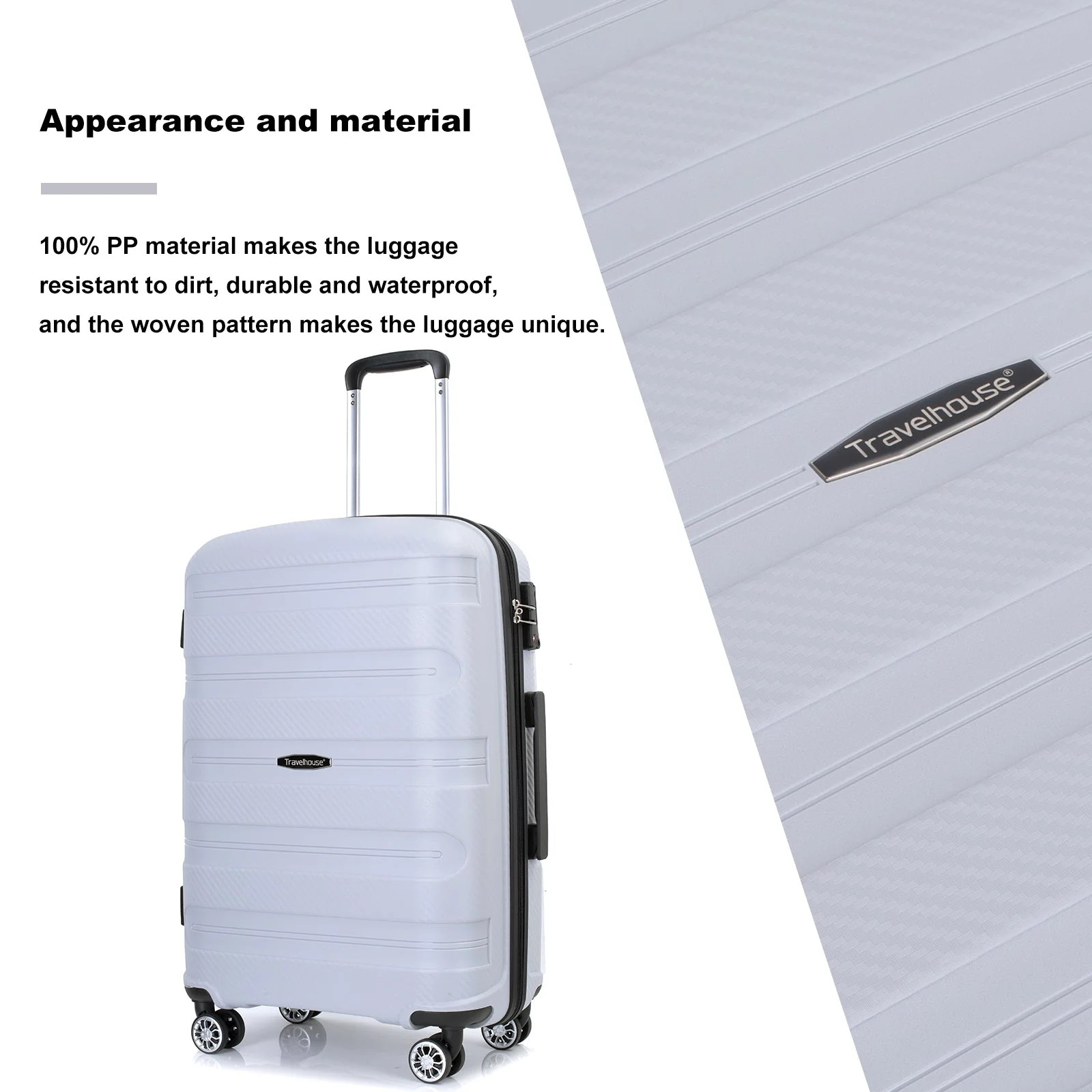 Hardshell Suitcase Spinner Wheels PP Luggage Sets Lightweight Durable Suitcase with TSA Lock,3-Piece Set (20/24/28) ,Silver - Image 6