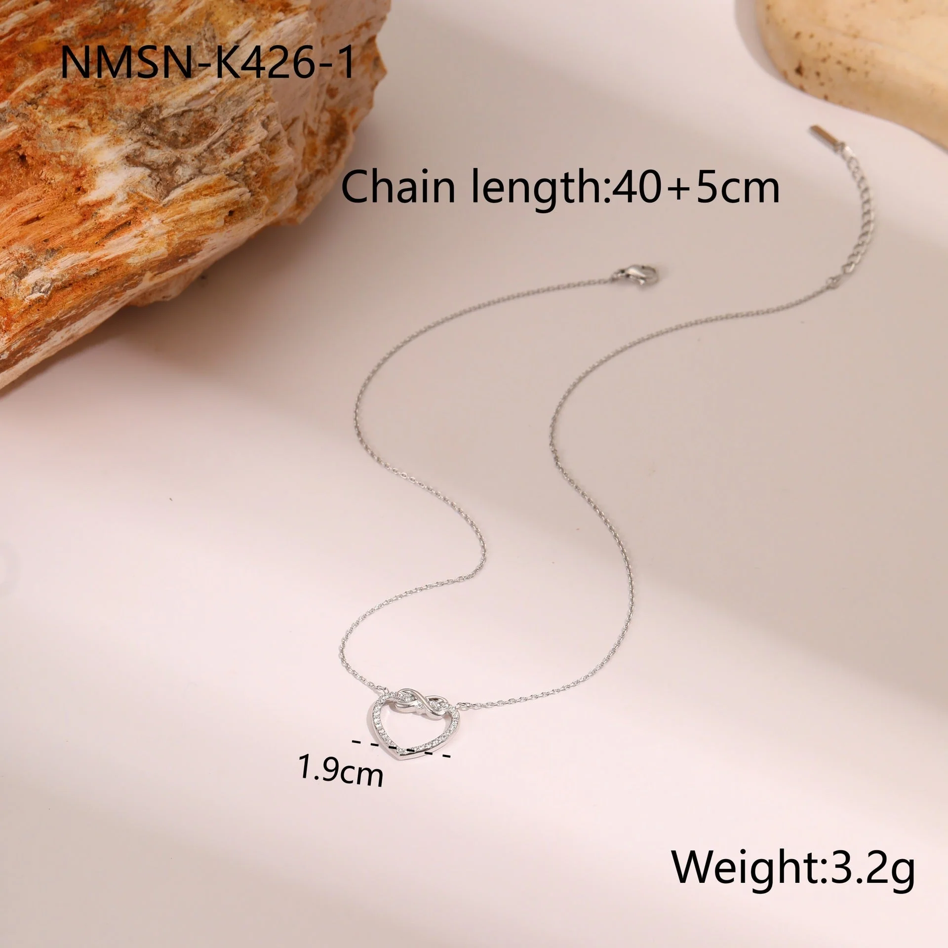 Hollow Out Cutout Heart Shape with Diamond Embellished Stainless Steel Necklace Design Clavicle Chain High Sense Necklace - Image 3
