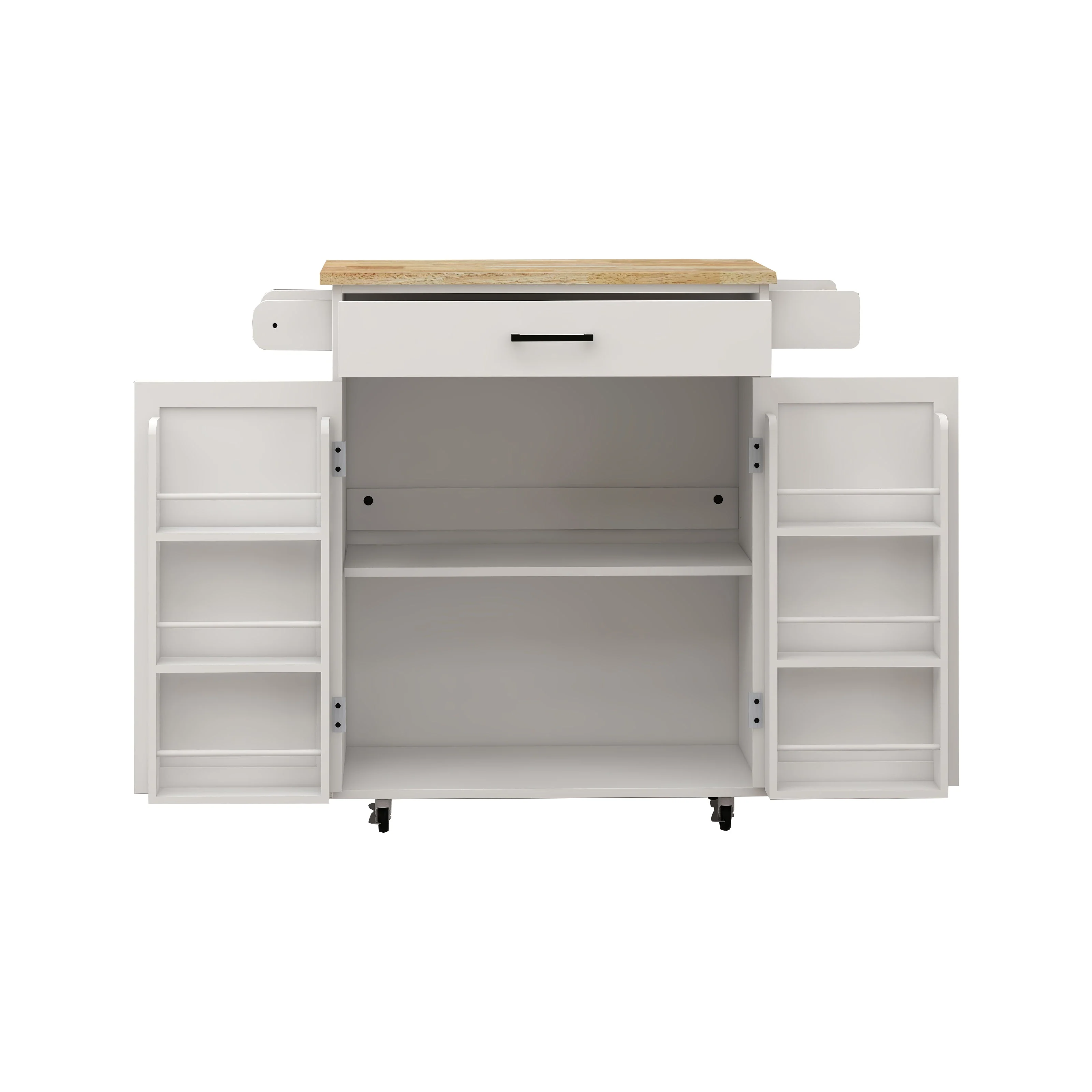Kitchen island rolling trolley cart with 1 drawer & 2 doors with storage racks & Adjustable Shelves & towel rack - Image 12