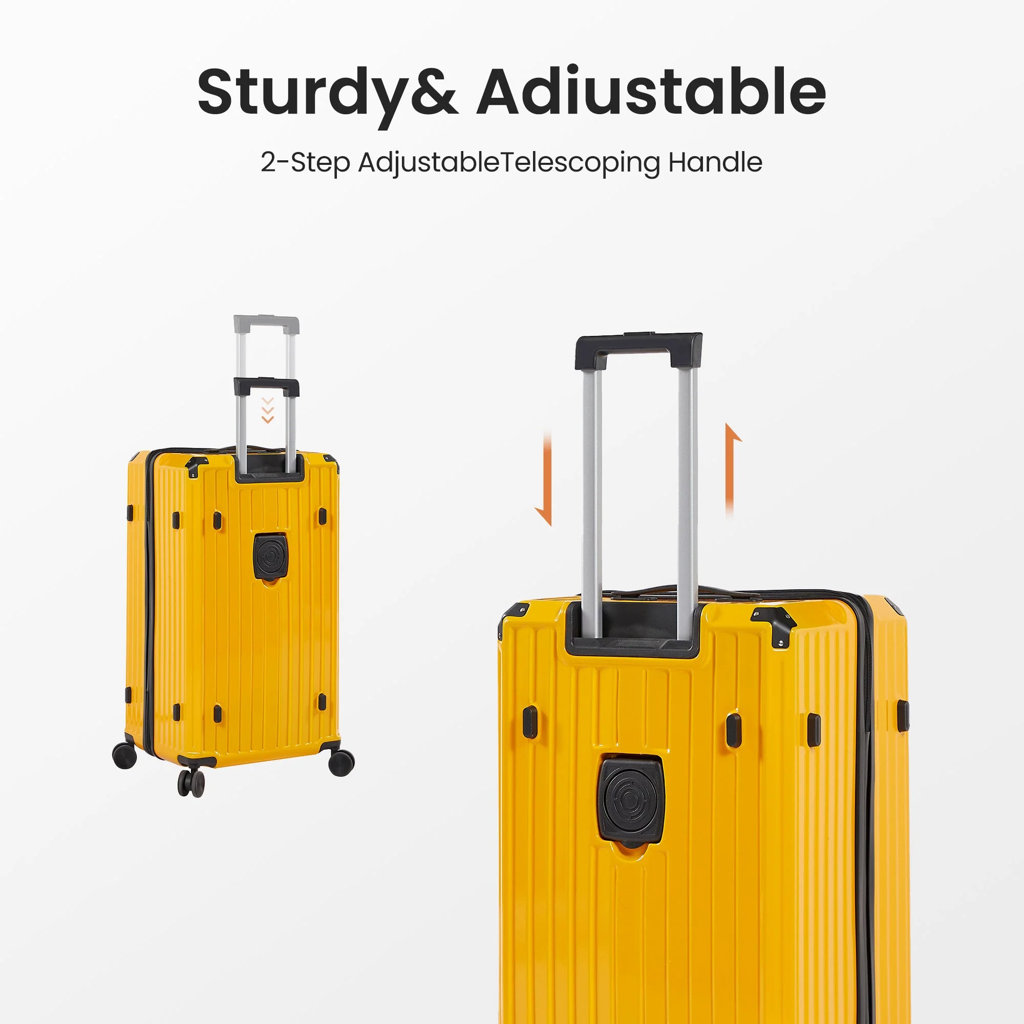 Luggage Set 4 pcs (20"/24"/29"/Travel Bag), PC+ABS Durable Lightweight Luggage with Collapsible Cup Holder TSA Lock, Yellow - Image 10