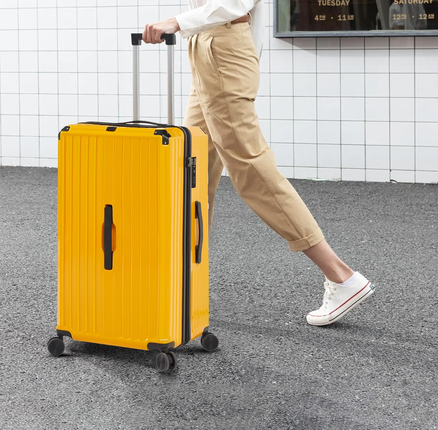 Luggage Set 4 pcs (20"/24"/29"/Travel Bag), PC+ABS Durable Lightweight Luggage with Collapsible Cup Holder TSA Lock, Yellow - Image 16
