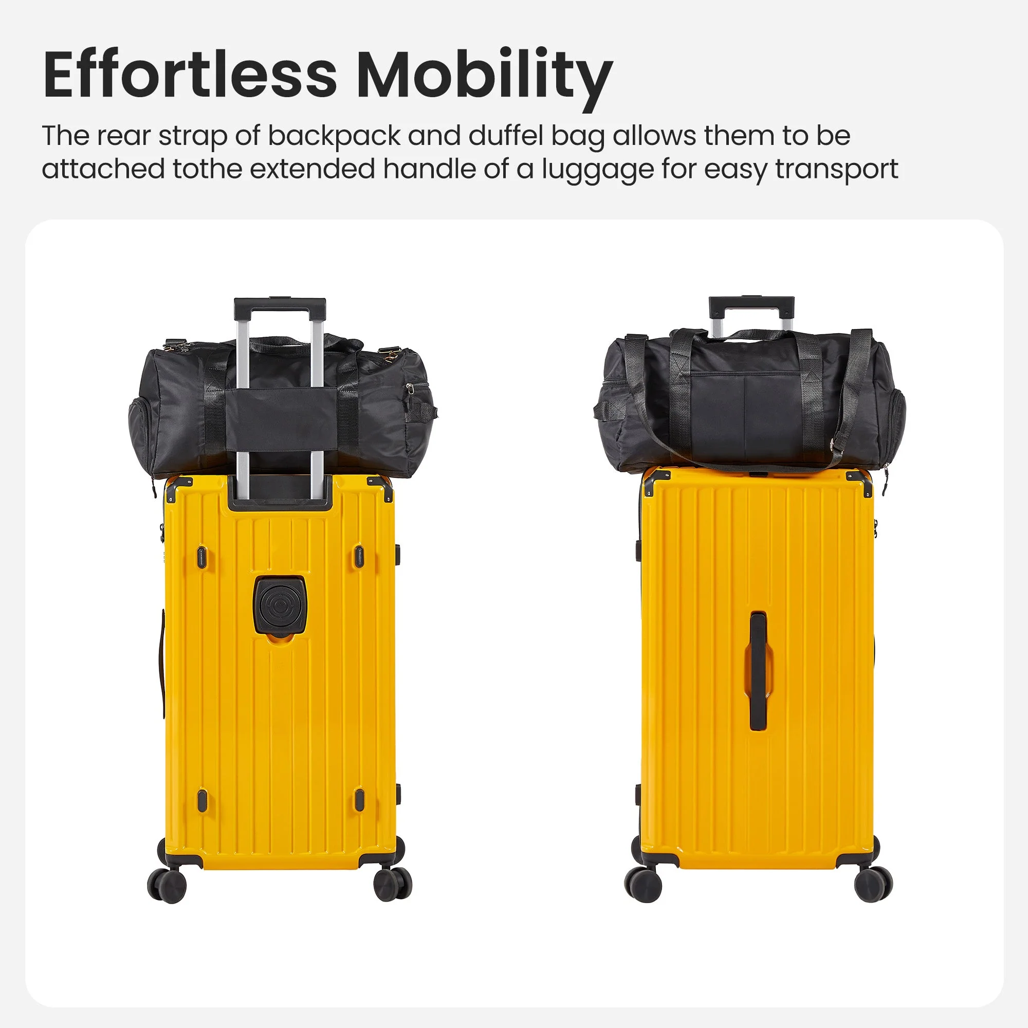 Luggage Set 4 pcs (20"/24"/29"/Travel Bag), PC+ABS Durable Lightweight Luggage with Collapsible Cup Holder TSA Lock, Yellow - Image 22