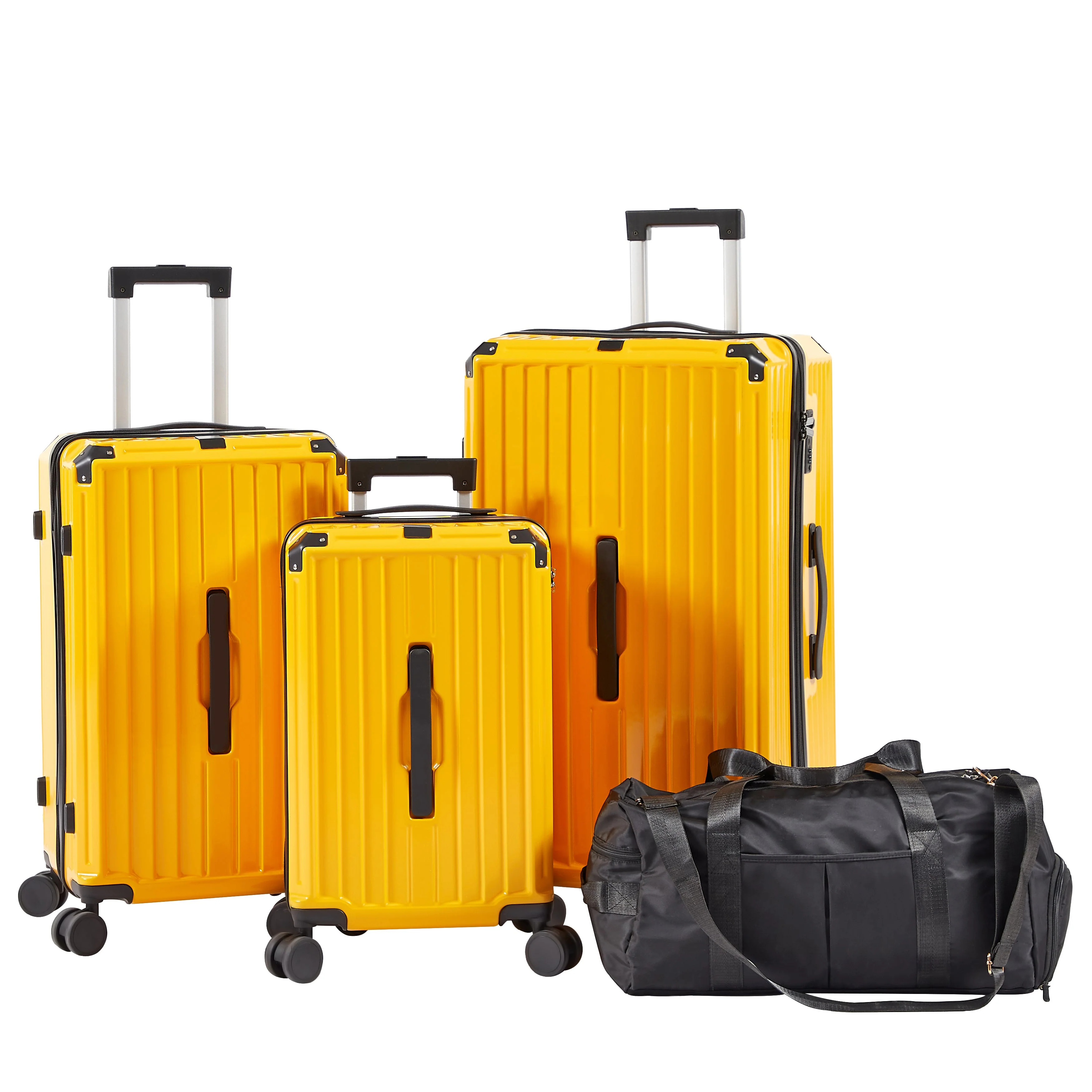 Luggage Set 4 pcs (20"/24"/29"/Travel Bag), PC+ABS Durable Lightweight Luggage with Collapsible Cup Holder TSA Lock, Yellow - Image 3