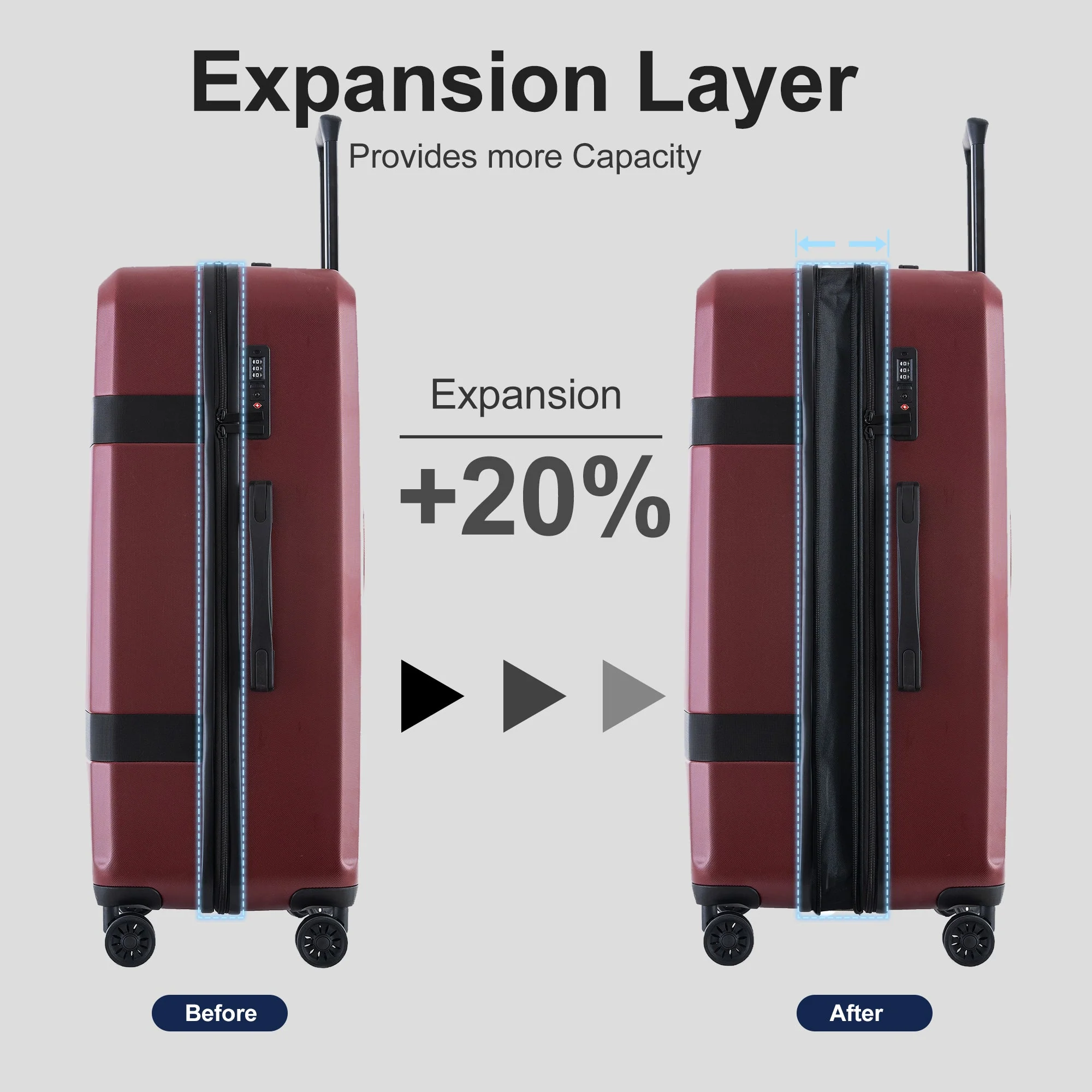 Luggage Sets New Model Expandable ABS+PC 3 Piece Sets with Spinner Wheels Lightweight TSA Lock (20/24/28), Red - Image 3