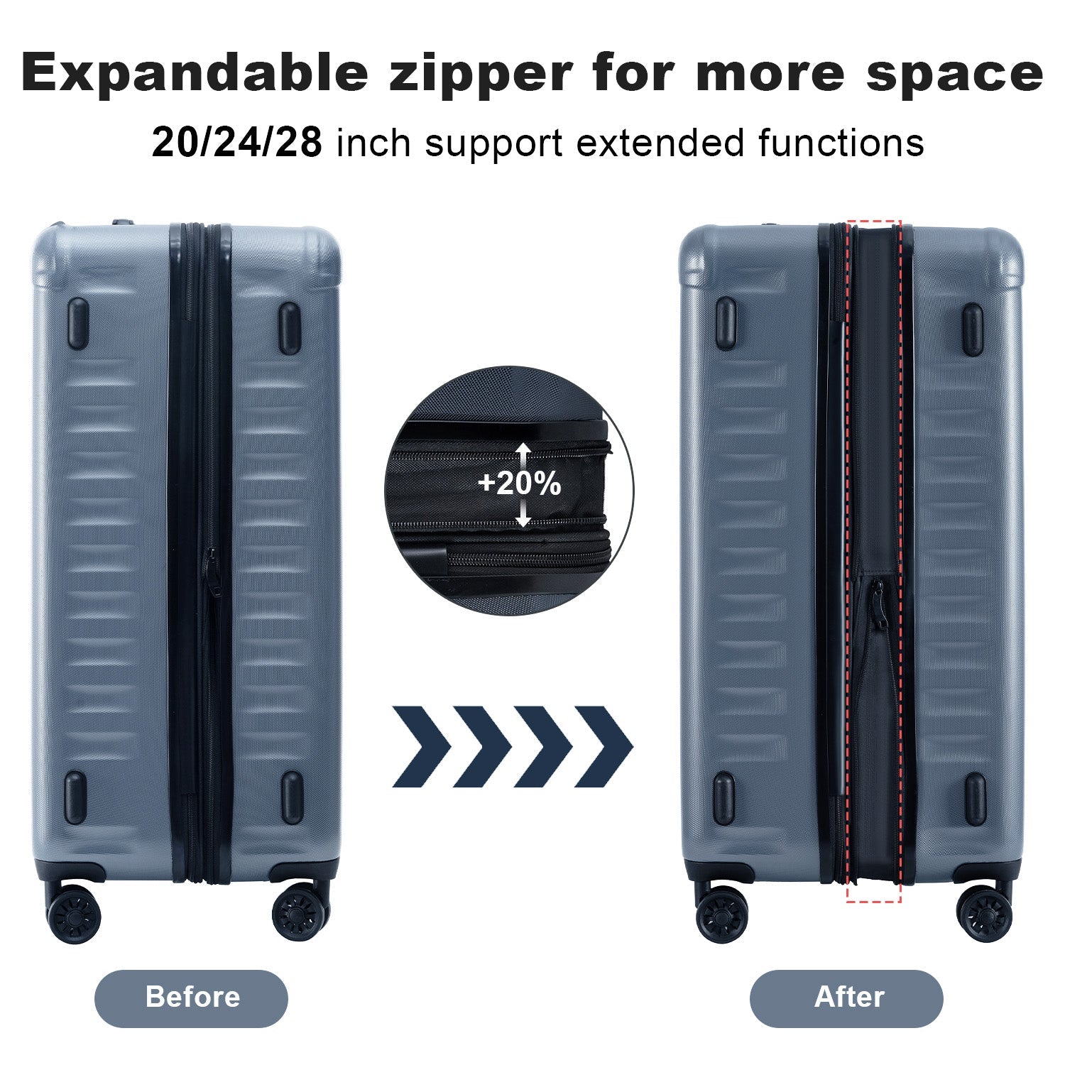 Luggage Sets New Model Expandable ABS+PC 3 Piece Sets with Spinner Wheels Lightweight TSA Lock (20/24/28), STEEL GRAY - Image 4