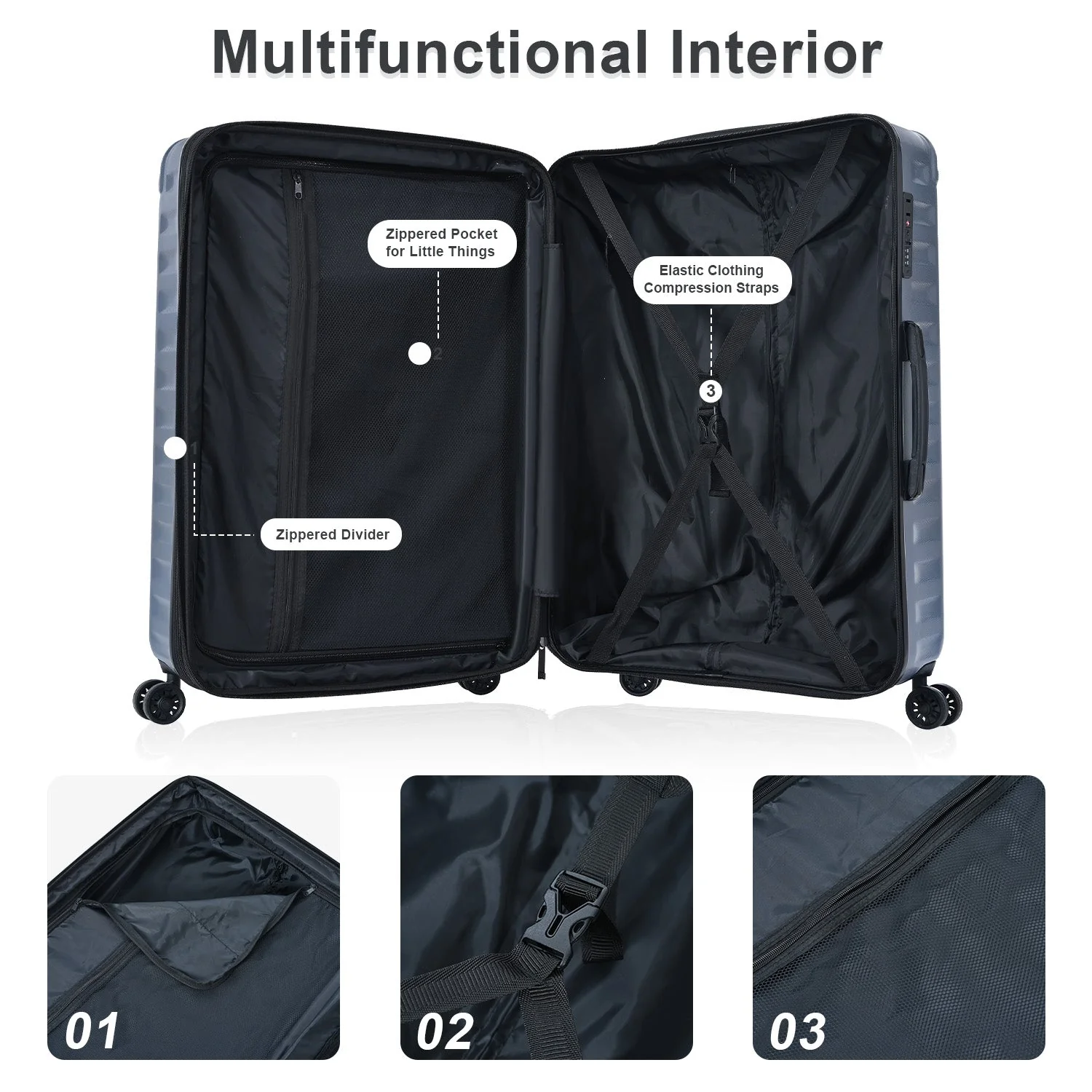 Luggage Sets New Model Expandable ABS+PC 3 Piece Sets with Spinner Wheels Lightweight TSA Lock (20/24/28), STEEL GRAY - Image 7