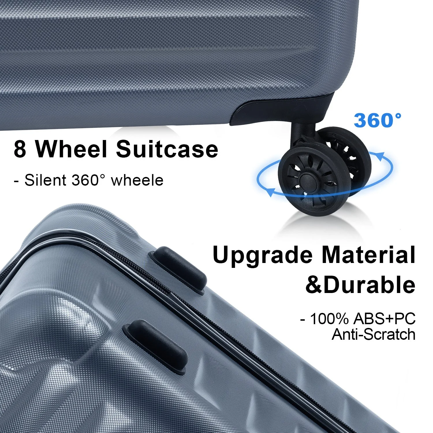 Luggage Sets New Model Expandable ABS+PC 3 Piece Sets with Spinner Wheels Lightweight TSA Lock (20/24/28), STEEL GRAY - Image 8