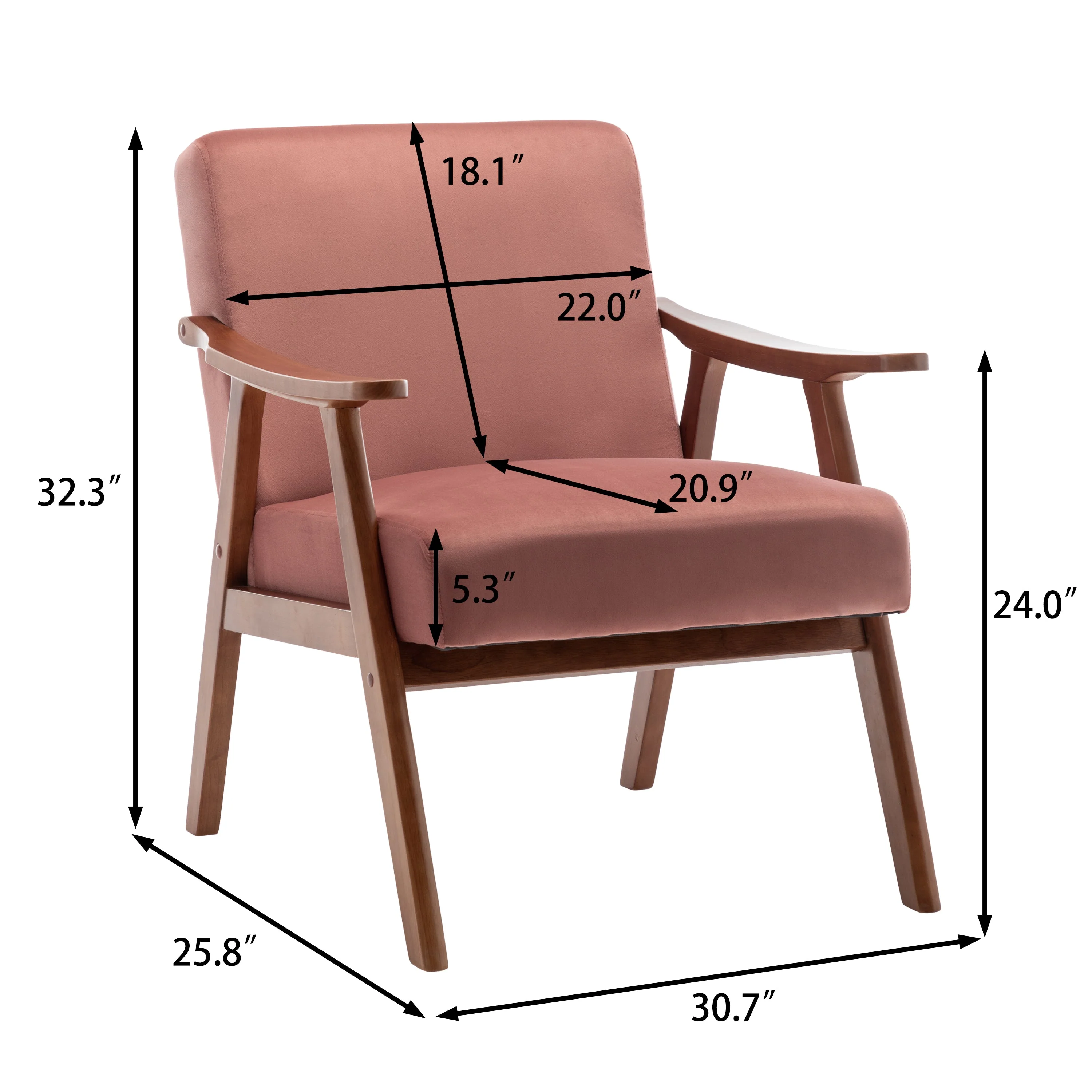 Mid-Century Modern Chair, Living Room Chair with Solid Wood Frame, Accent Chair Extra-Thick Backrest, Wingback Chair for Bedroom - Image 4