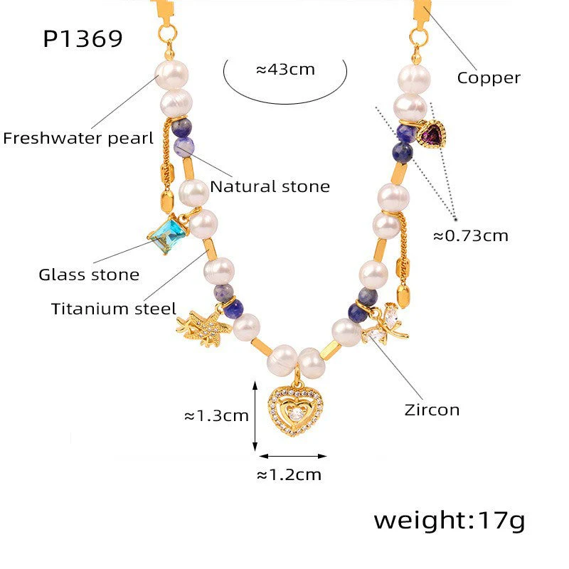 Mix Match Geometric Abstract Material Natural Stone Freshwater Pearl Titanium Steel Embellished Necklace Stitching Heavy Industry to Create Copper Material Chain - Image 8