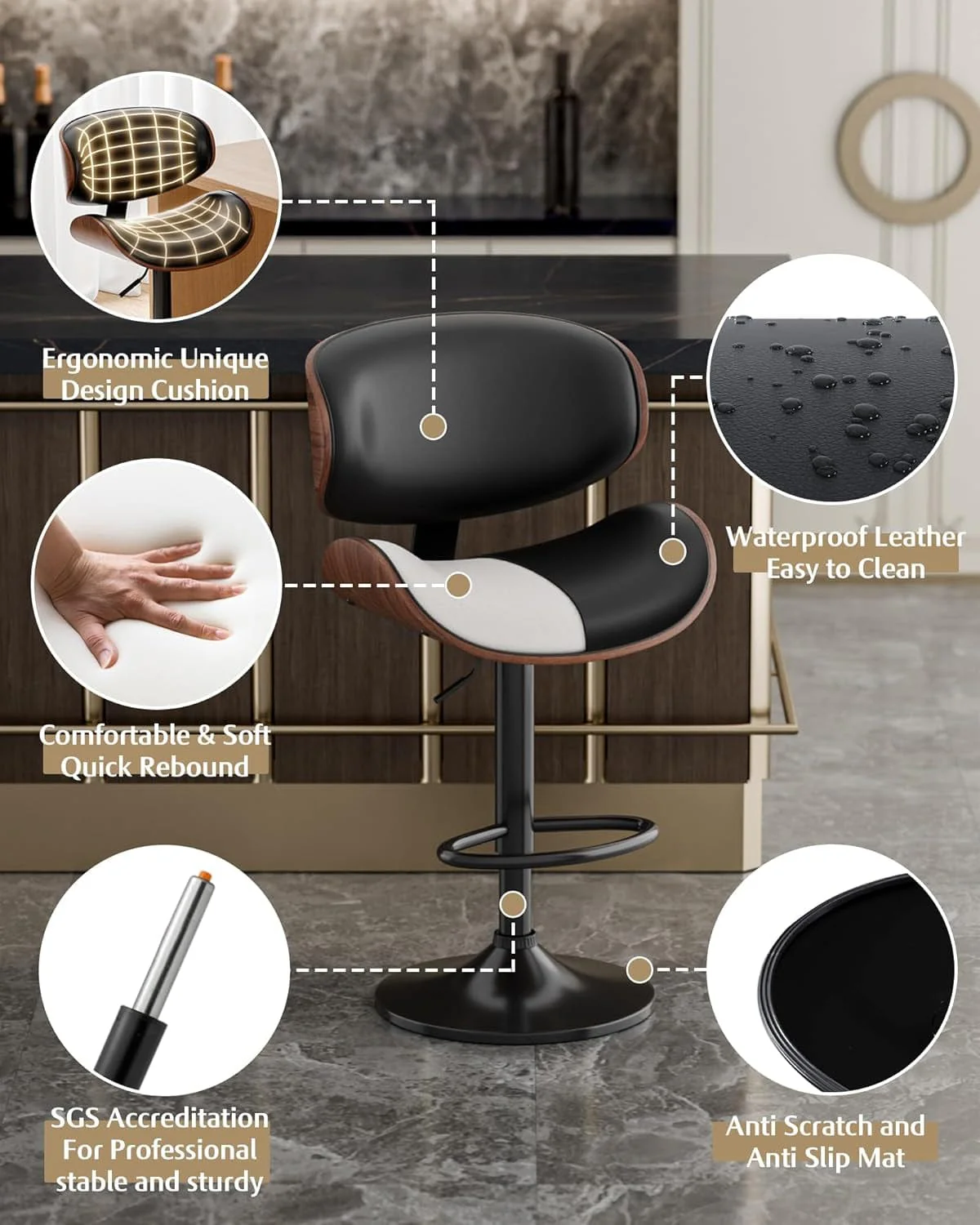 Modern Adjustable Swivel Bar Stools – Stylish Comfort for Every Space - Image 4