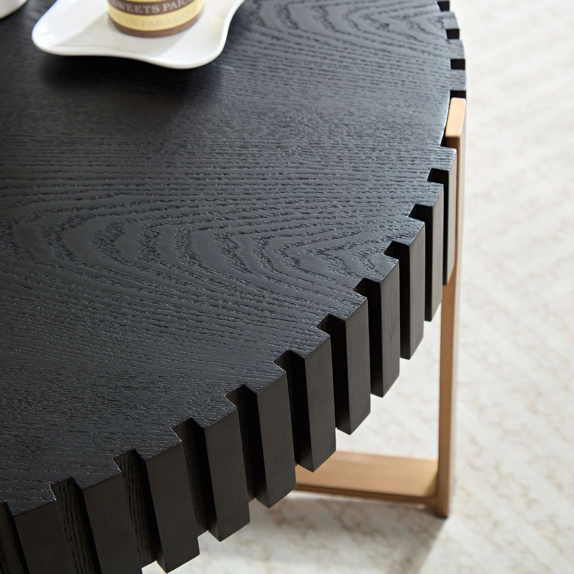 Modern Handcraft Drum Coffee Table 31.5 inch Round Coffee Table for Living Room,Small Coffee Table with Sturdy Pedestal,Black - Image 4