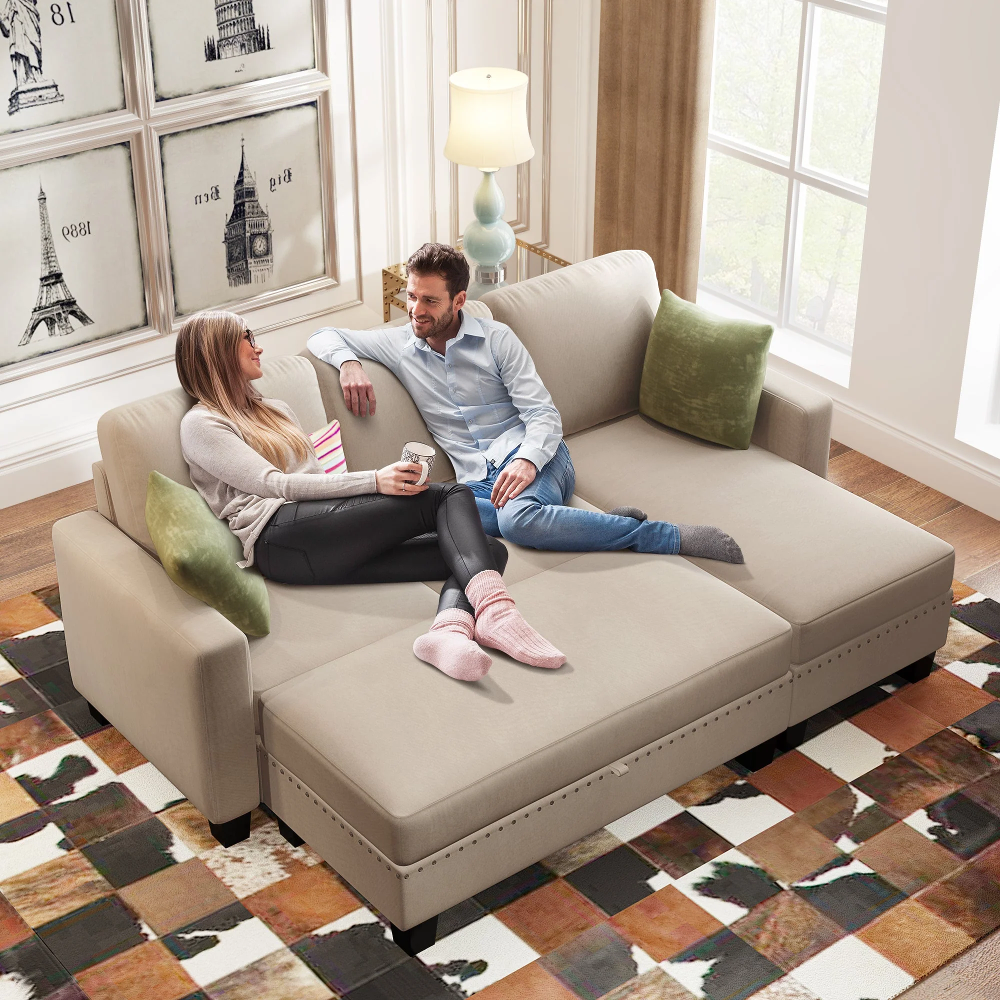 [New]81" Reversible Sectional Couch with Storage Chaise L-Shaped Sofa for Apartment Sectional Set Warm Grey - Image 3