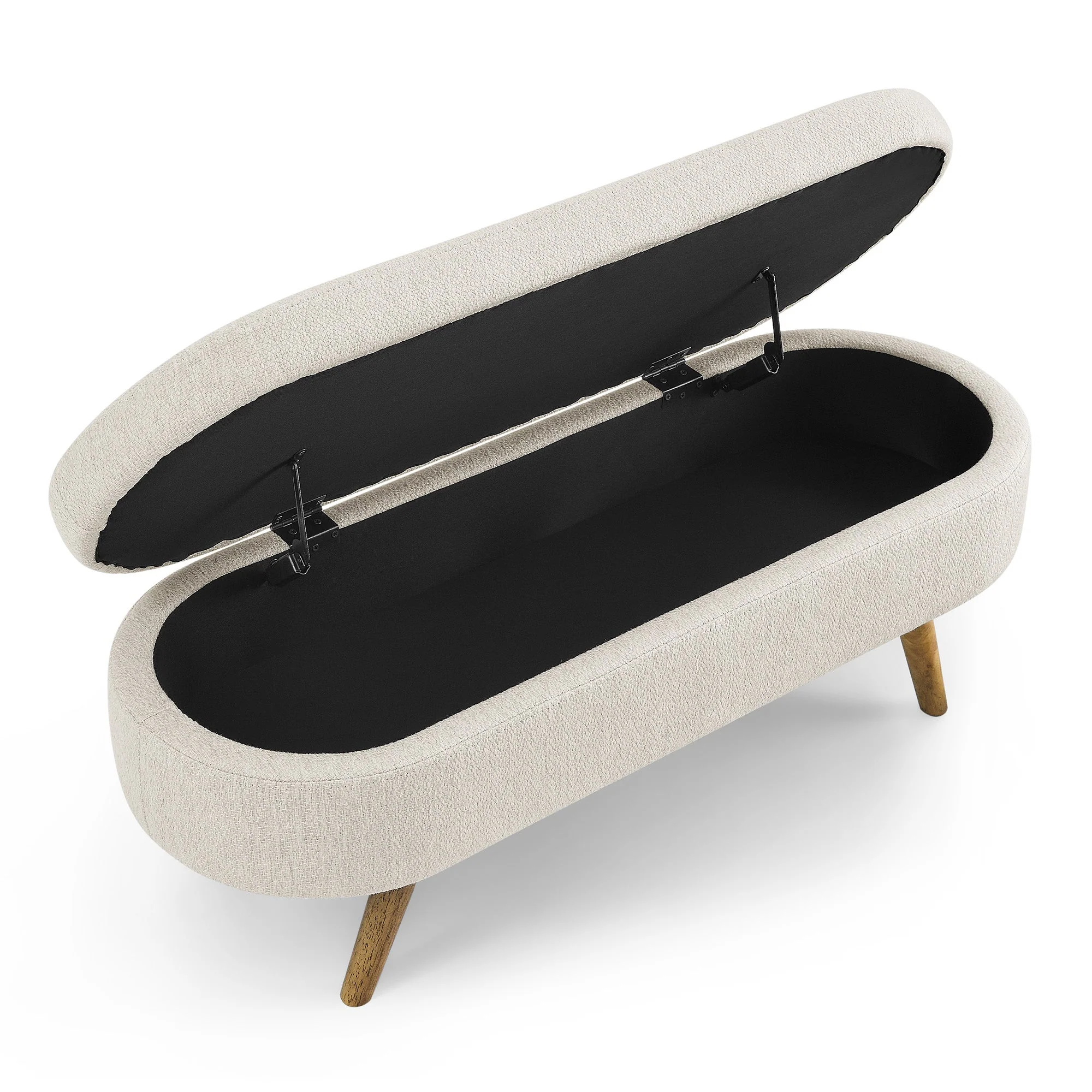 Ottoman Oval Storage Bench Rubber Wood Legs Beige(43.5"x16"x16") - Image 13