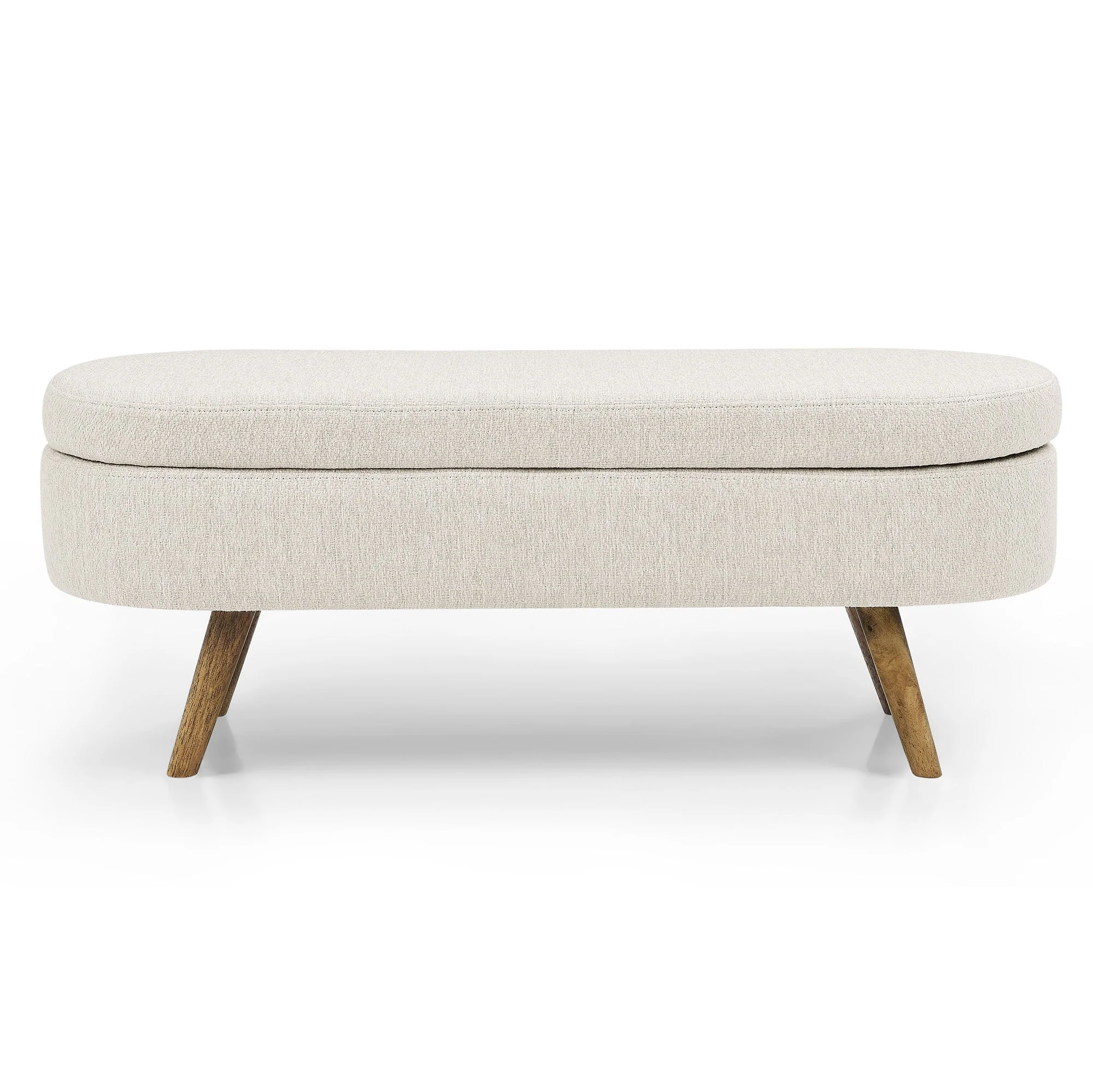 Ottoman Oval Storage Bench Rubber Wood Legs Beige(43.5"x16"x16") - Image 6