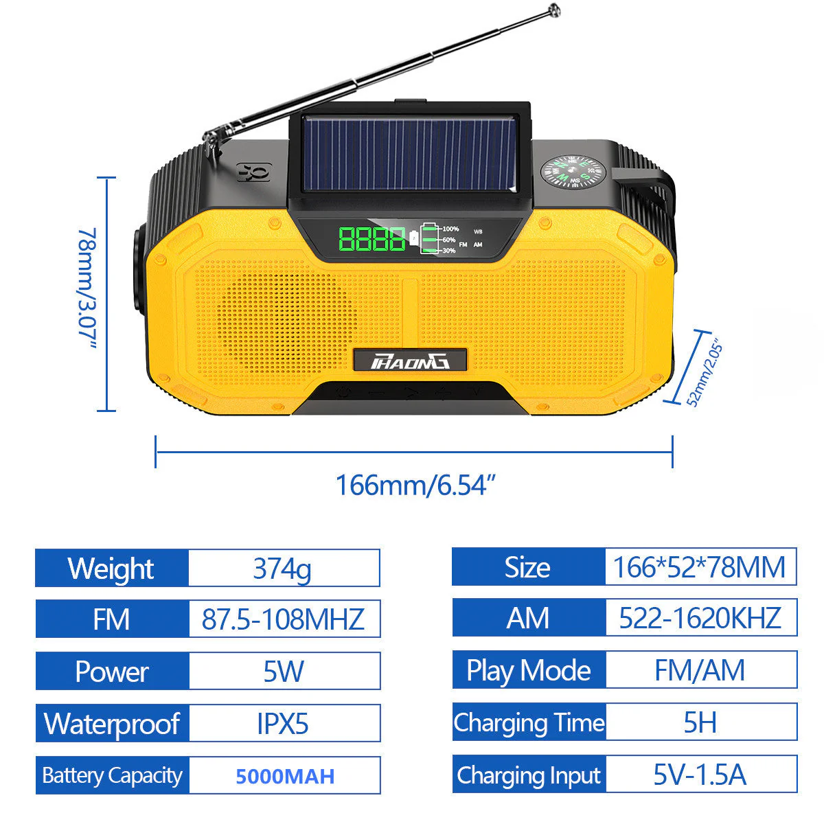Outdoor Emergency Radio Bluetooth Speaker Solar Hand Flashlight Mobile Charging 5000 Mah Large Capacity - Image 4