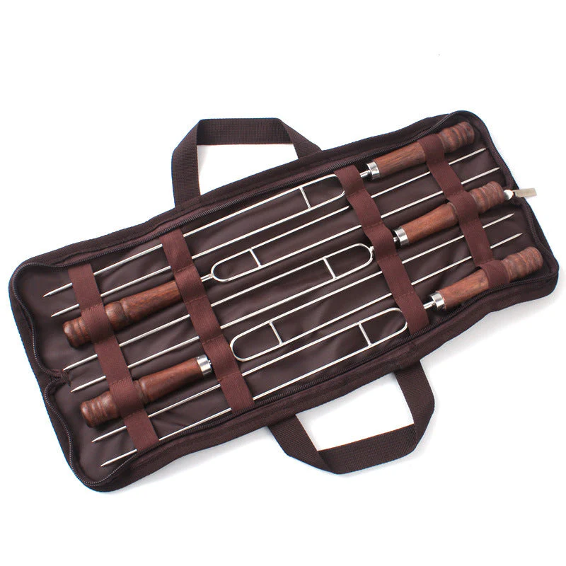 Outdoor Grill Grill Fork Wood Handle U Type Grill Pin Stainless Steel Grill Stick Wood Handle U Type Roast Pin Picnic Grill Meat - Image 3