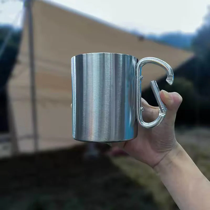 Outdoor mountaineering button, water cup, trip, camping, portable button, 201 stainless steel material - Image 5