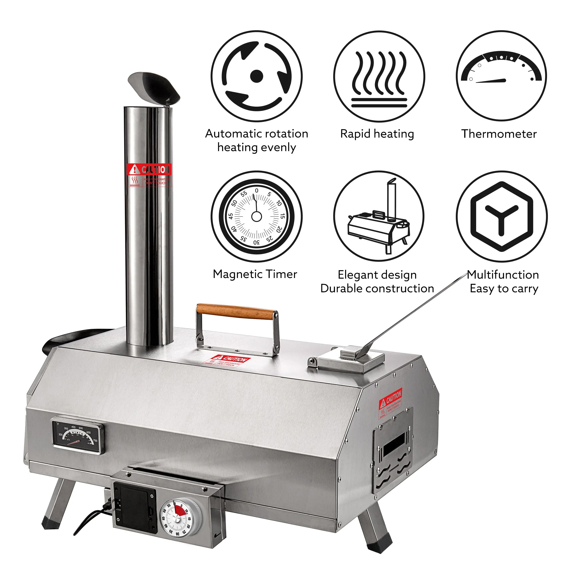 Stainless Steel Pizza Oven Outdoor 12" Automatic Rotatable Pizza Ovens Portable Wood Fired Pizza Oven Pizza Maker with Timer - Image 12