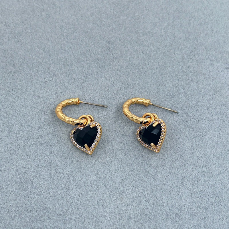 Summer Sweet Loving Heart Micro Inlaid Zircon All Match Earrings Chain Clavicle Chain Women - Image 3