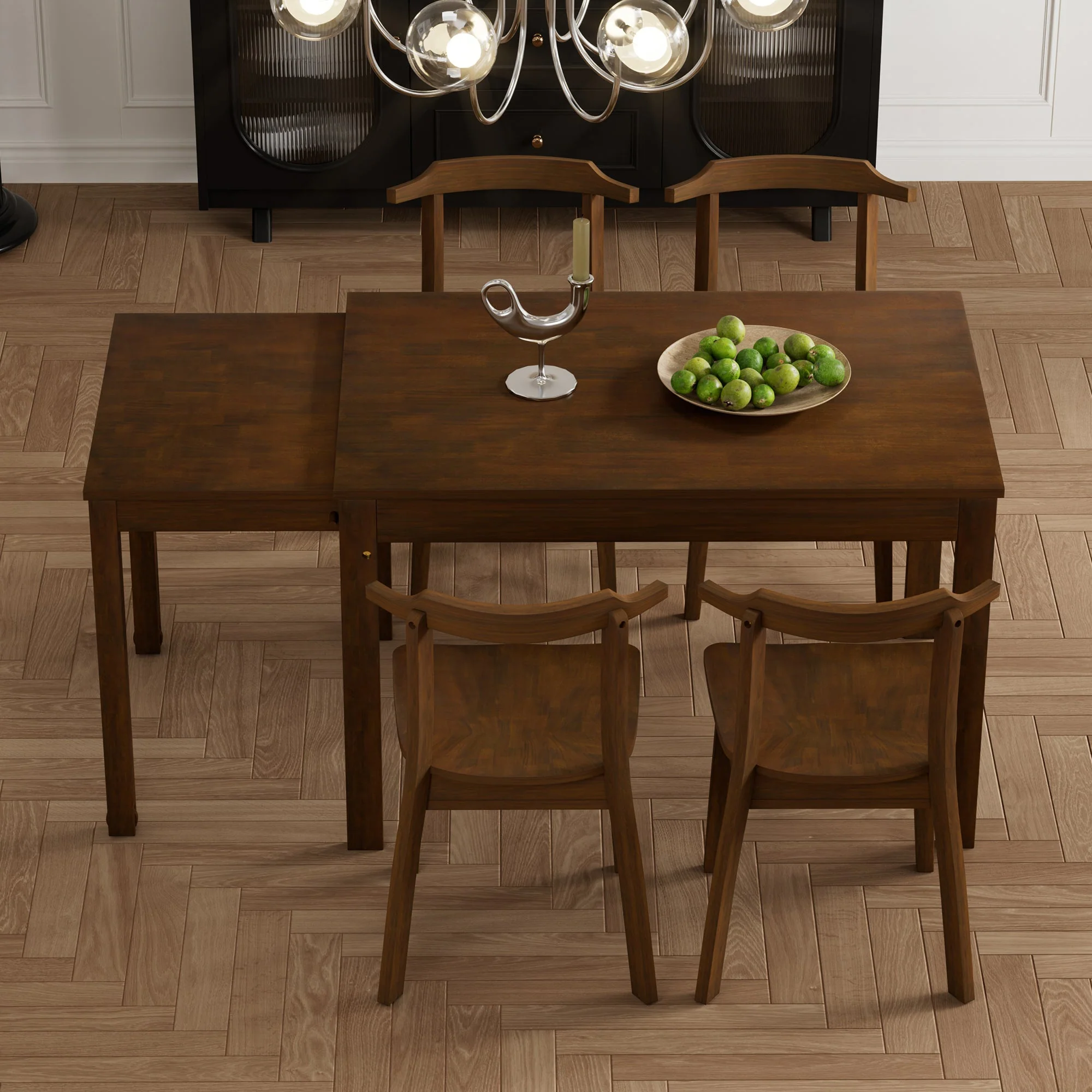 TOPMAX 65 "5-piece set with wheels and expandable dining table set 17.7" pull-out side table and small dining chair Brown - Image 12