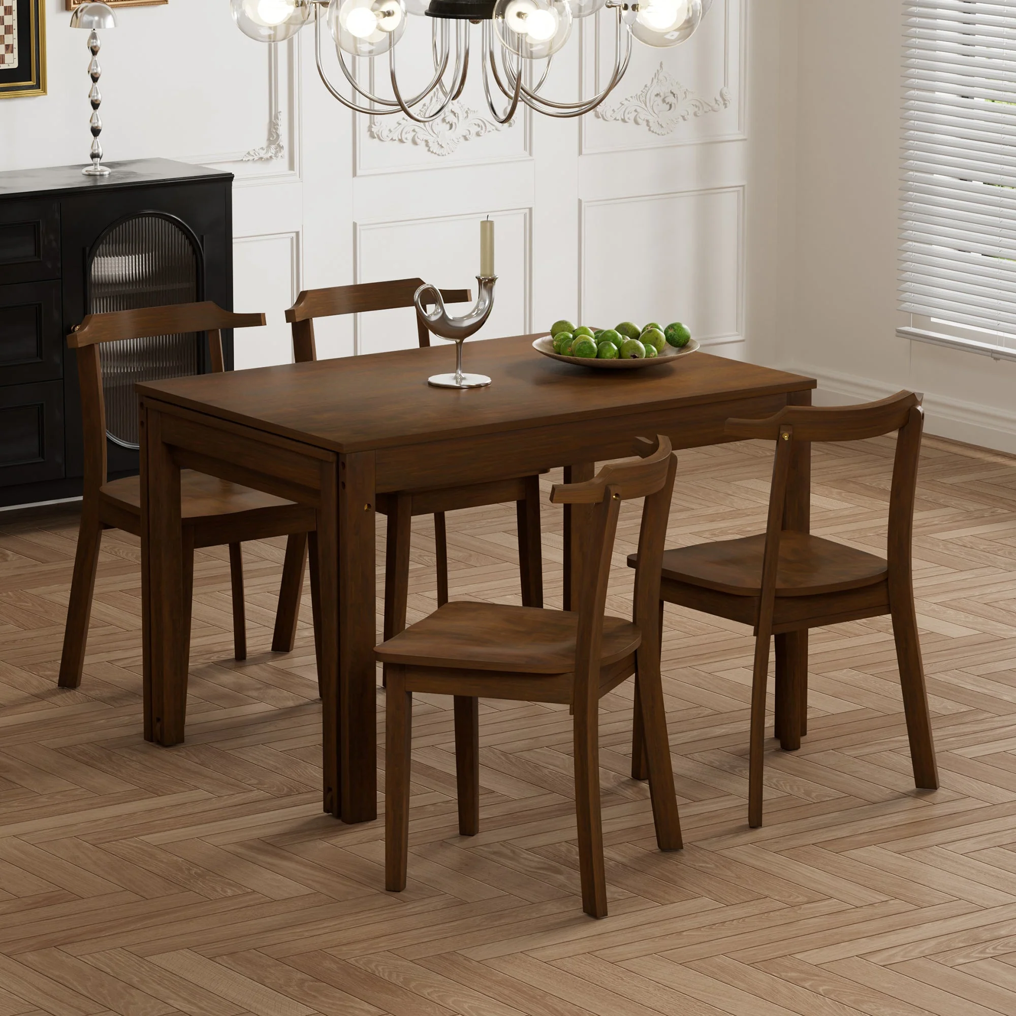 TOPMAX 65 "5-piece set with wheels and expandable dining table set 17.7" pull-out side table and small dining chair Brown - Image 13