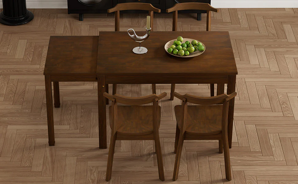 TOPMAX 65 "5-piece set with wheels and expandable dining table set 17.7" pull-out side table and small dining chair Brown - Image 17