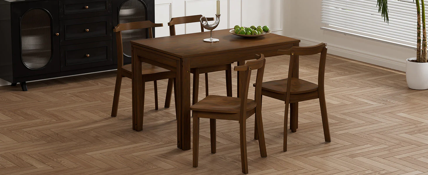 TOPMAX 65 "5-piece set with wheels and expandable dining table set 17.7" pull-out side table and small dining chair Brown - Image 4