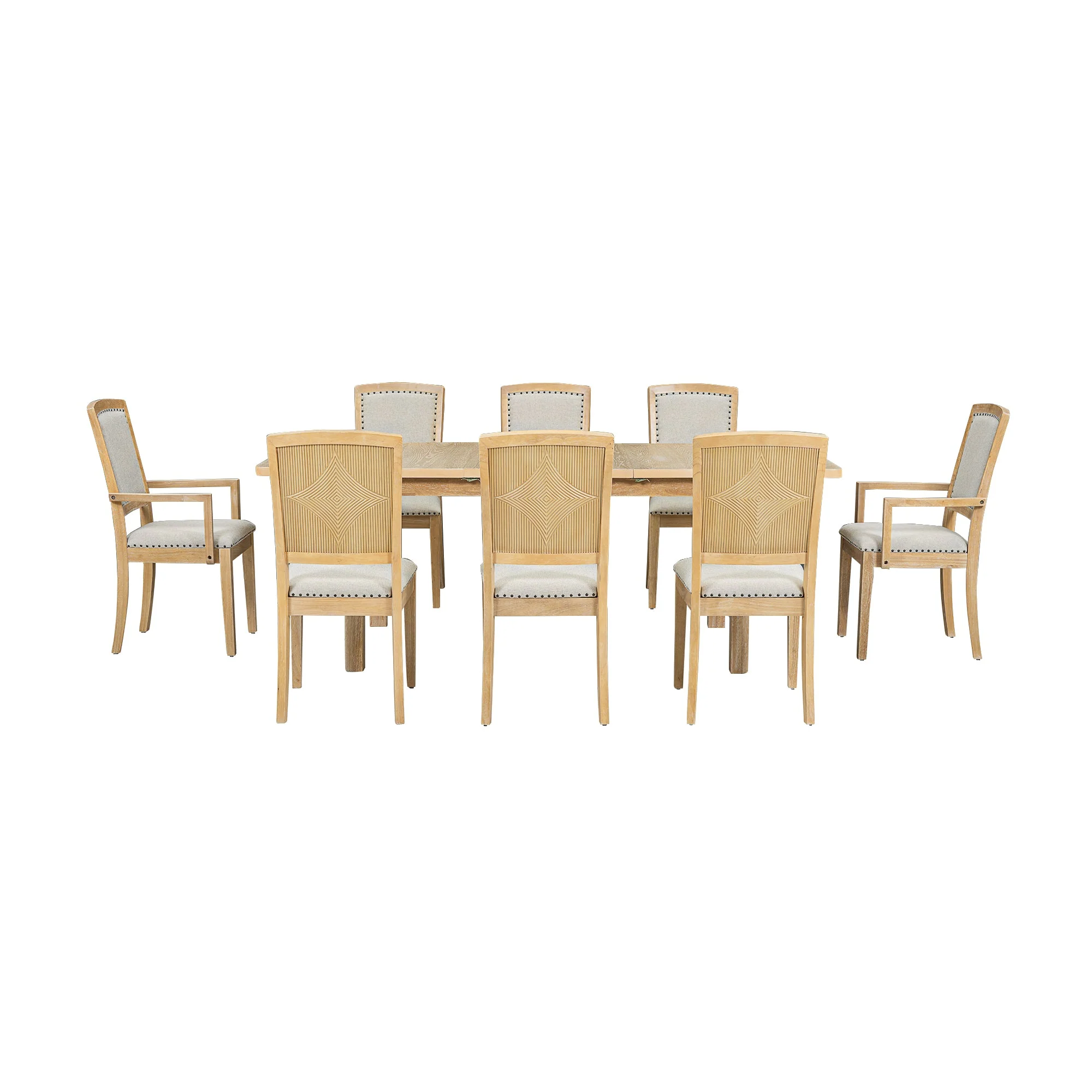 TOPMAX expandable 84 inch dining table set with 24 inch detachable leaves, 6 armless chairs and 2 armchairs  9 pieces natural - Image 13