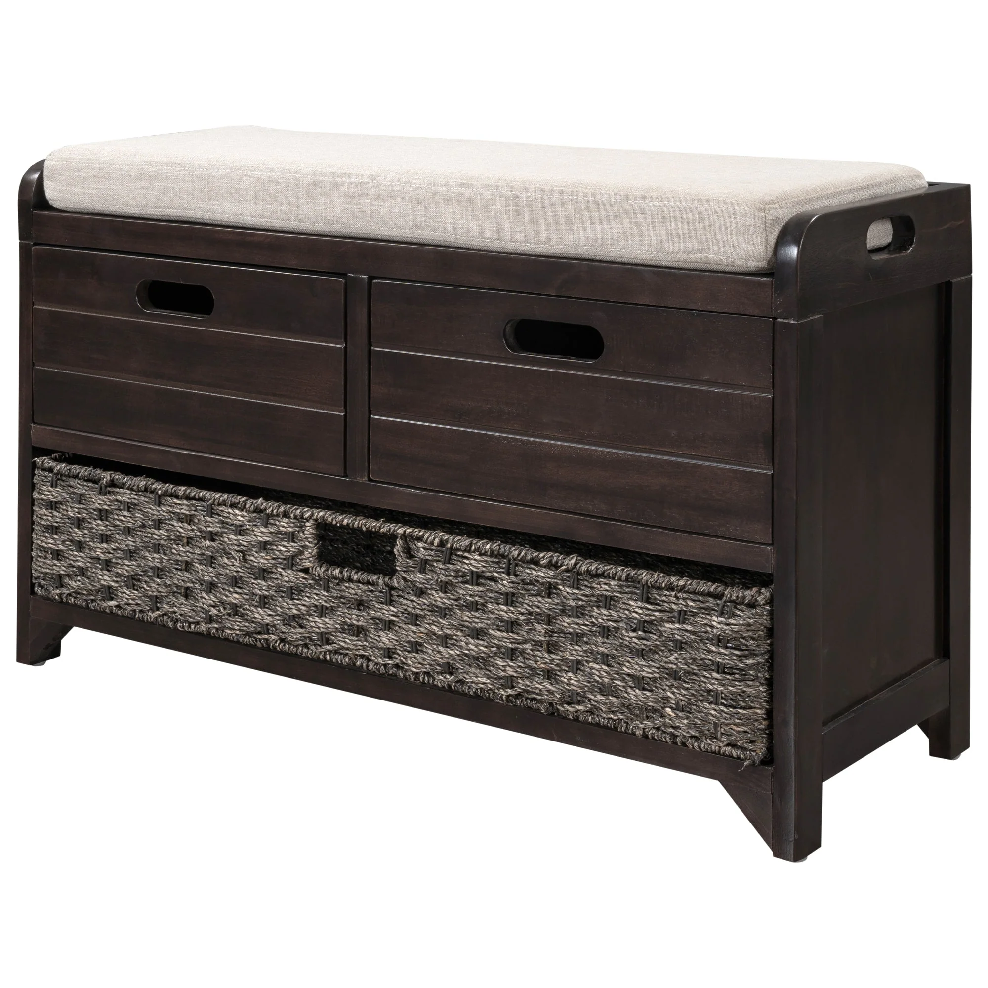 TREXM Storage Bench with Removable Basket and 2 Drawers, Fully Assembled Shoe Bench with Removable Cushion (Espresso) - Image 18