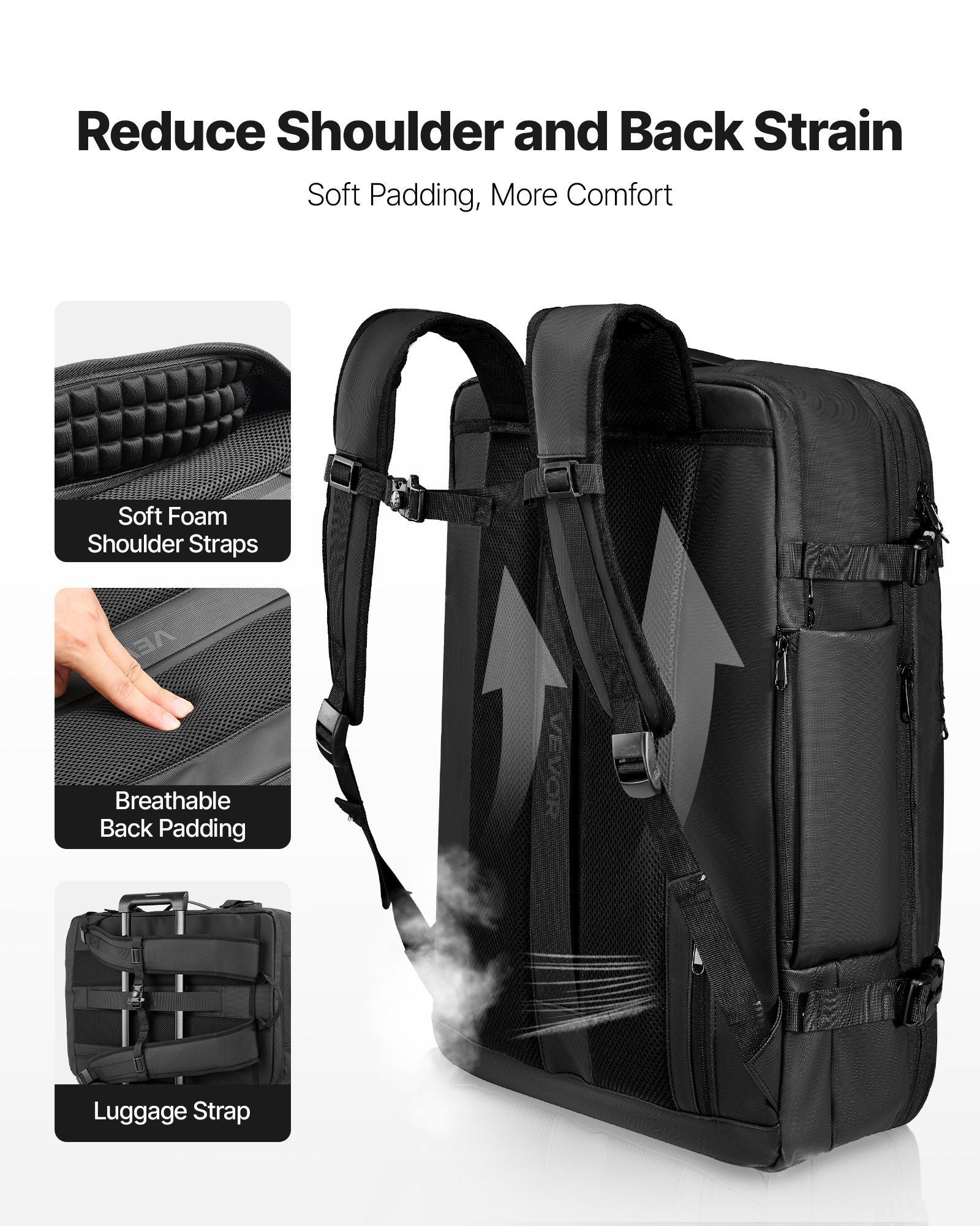 VEVOR Vacuum Travel Backpack, 80L, Expandable Vacuum Seal Compression Travel Backpack with Pump, with TSA-Approved Lock, Airback Vacpack, Water-Resistant Carry-On Suitcase Luggage, for Business, Black - Image 6