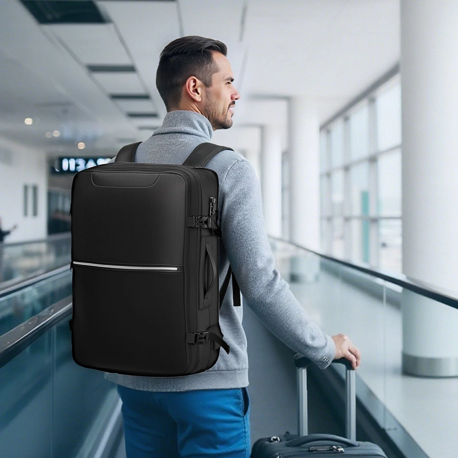 VEVOR Vacuum Travel Backpack, 80L, Expandable Vacuum Seal Compression Travel Backpack with Pump, with TSA-Approved Lock, Airback Vacpack, Water-Resistant Carry-On Suitcase Luggage, for Business, Black - Image 8